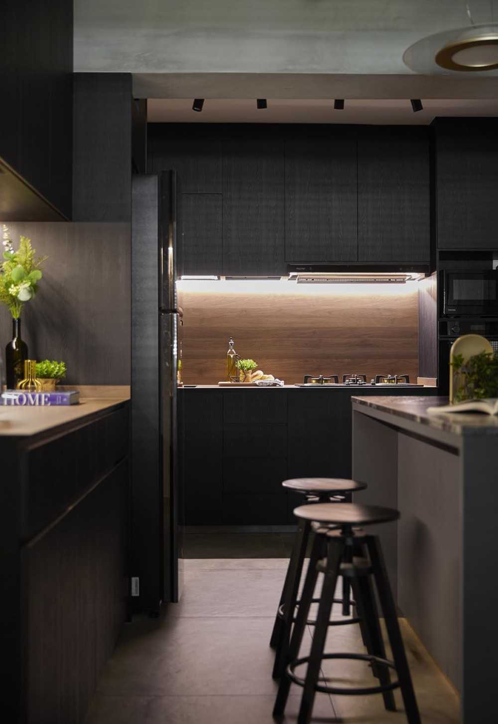 Industrial Kitchen with Countertop and Granite Floor