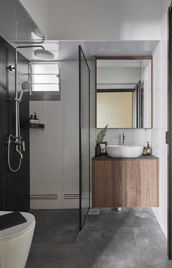 Industrial Bathroom with Cement Floor and Rainshower