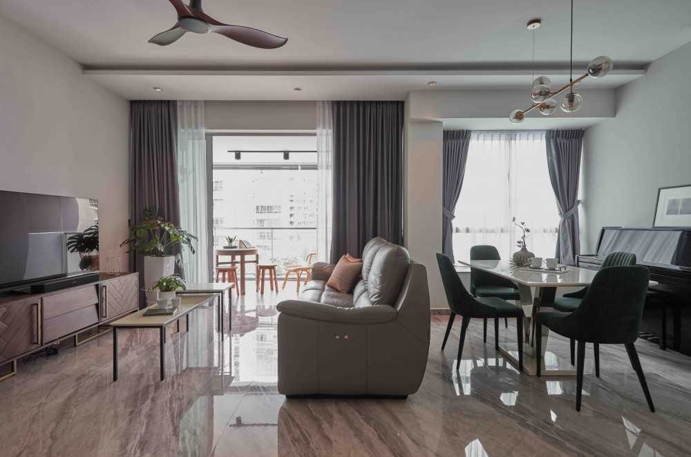 Modern Living Room with Marble Floor and TV Console