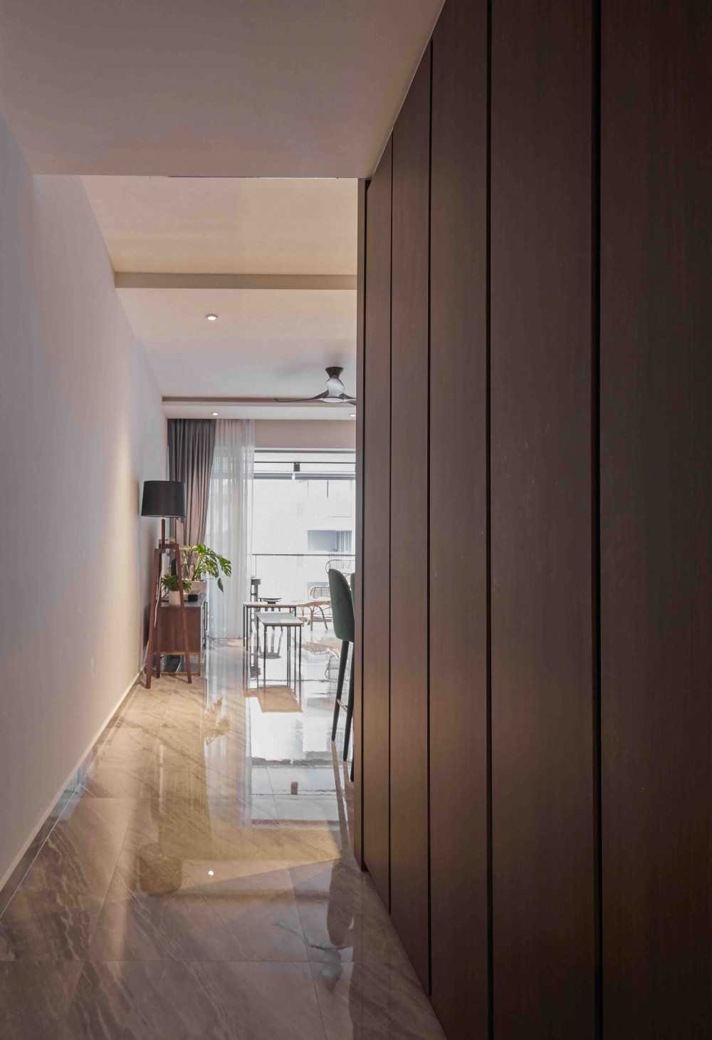 Modern Entryway with Marble Floor and TV Console