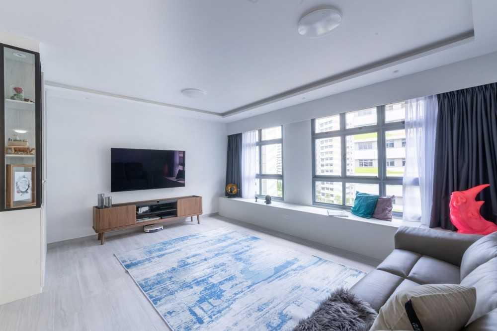 Contemporary Living Room with Vinyl Flooring and TV Console