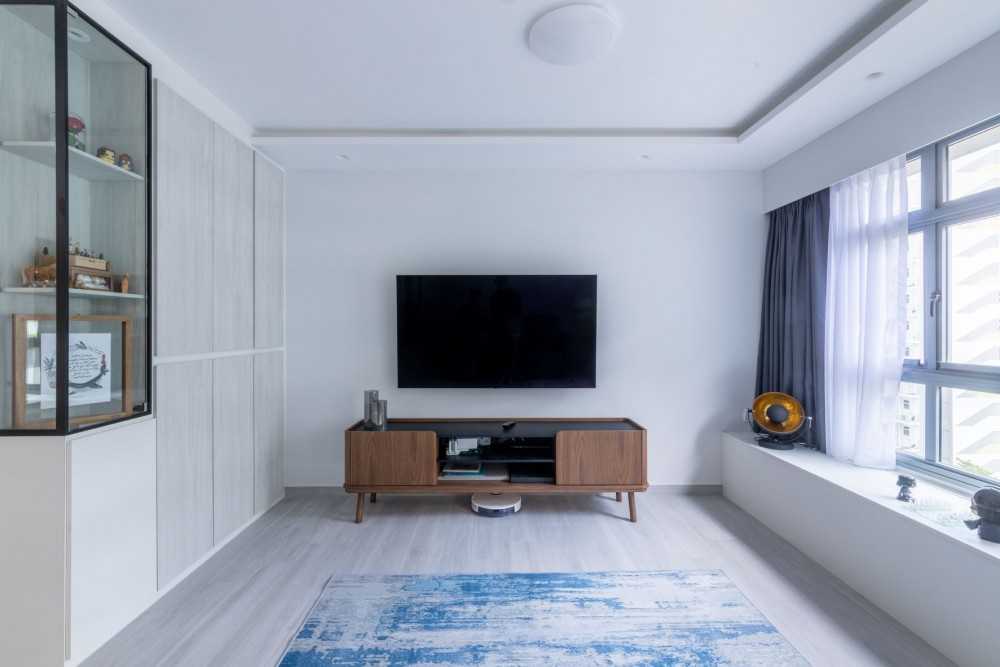 Contemporary Living Room with Vinyl Flooring and TV Console