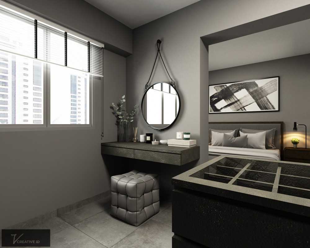 Modern Bedroom with Granite Floor and Bedside Table
