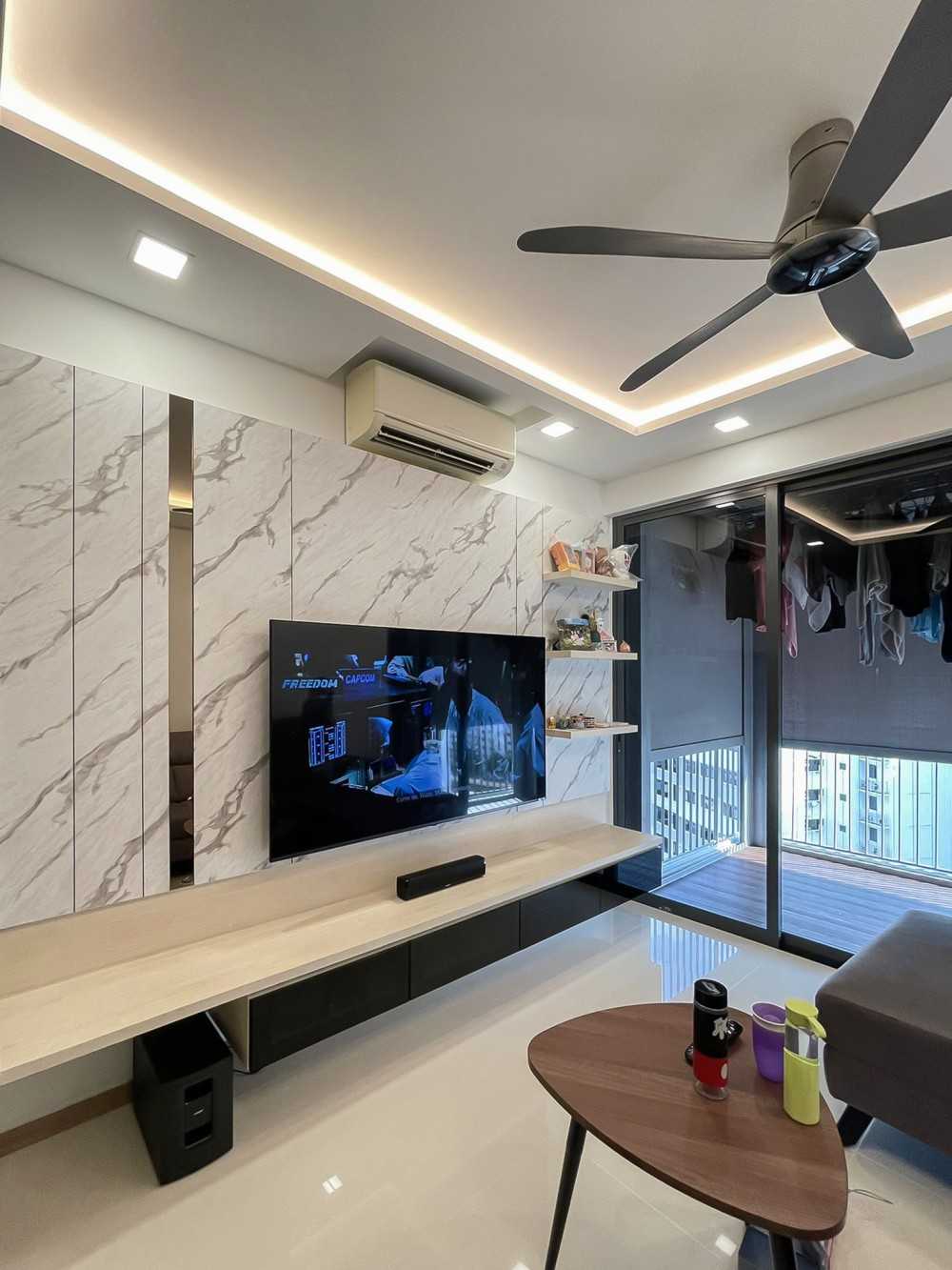 Scandinavian Living Room with Bookshelf and TV Console