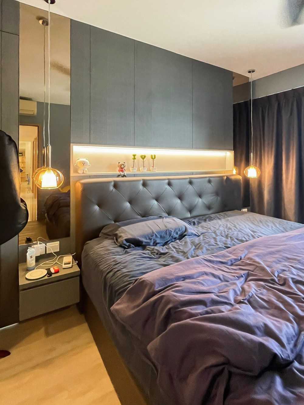 Scandinavian Bedroom with Bedside Table and Storage Cabinets