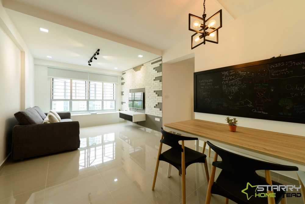Scandinavian Living Room with TV Console and Feature Wall