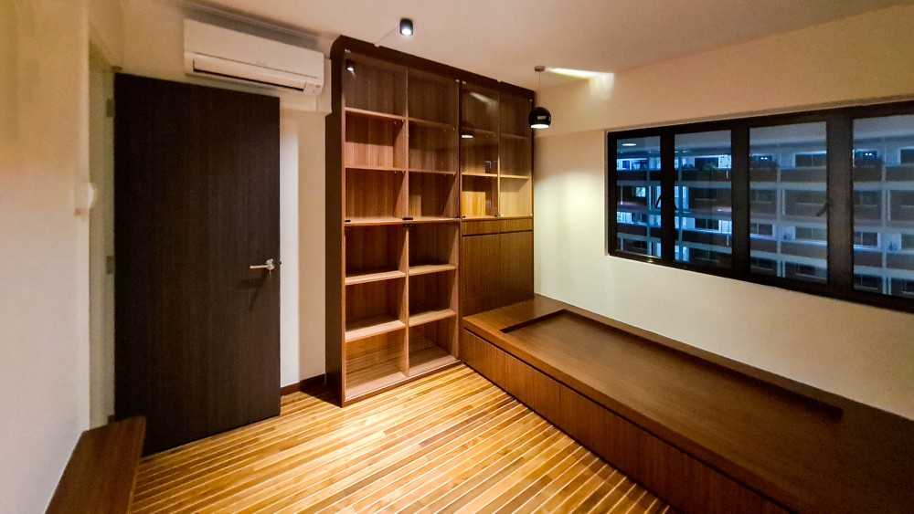 Eclectic Bedroom with Parquet Floor and Wood Flooring