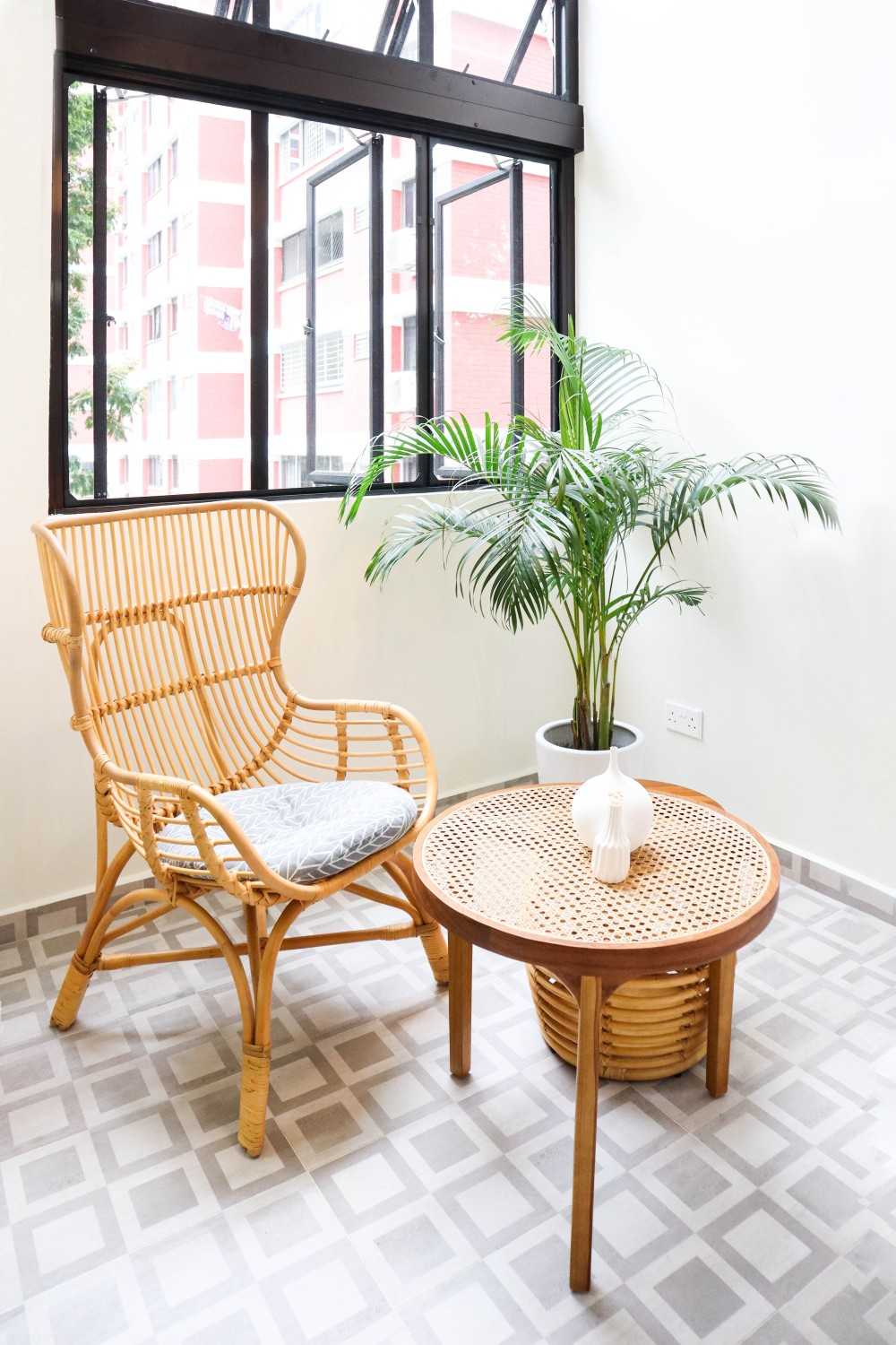 Eclectic Balcony with Homogeneous Tiles and Outdoor Table