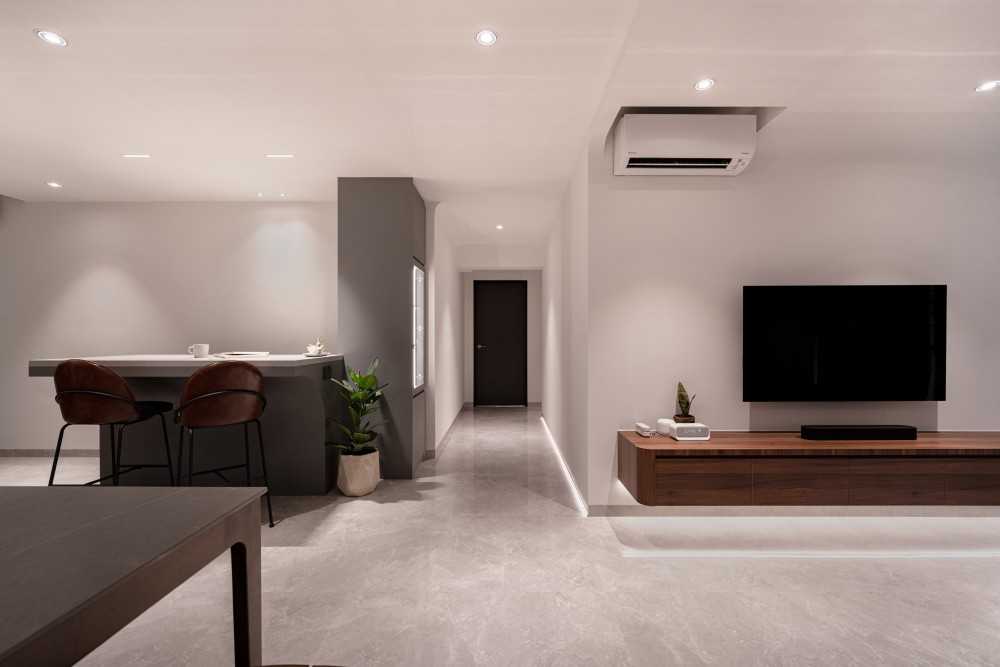 Modern Foyer with TV Console and Bar Counter