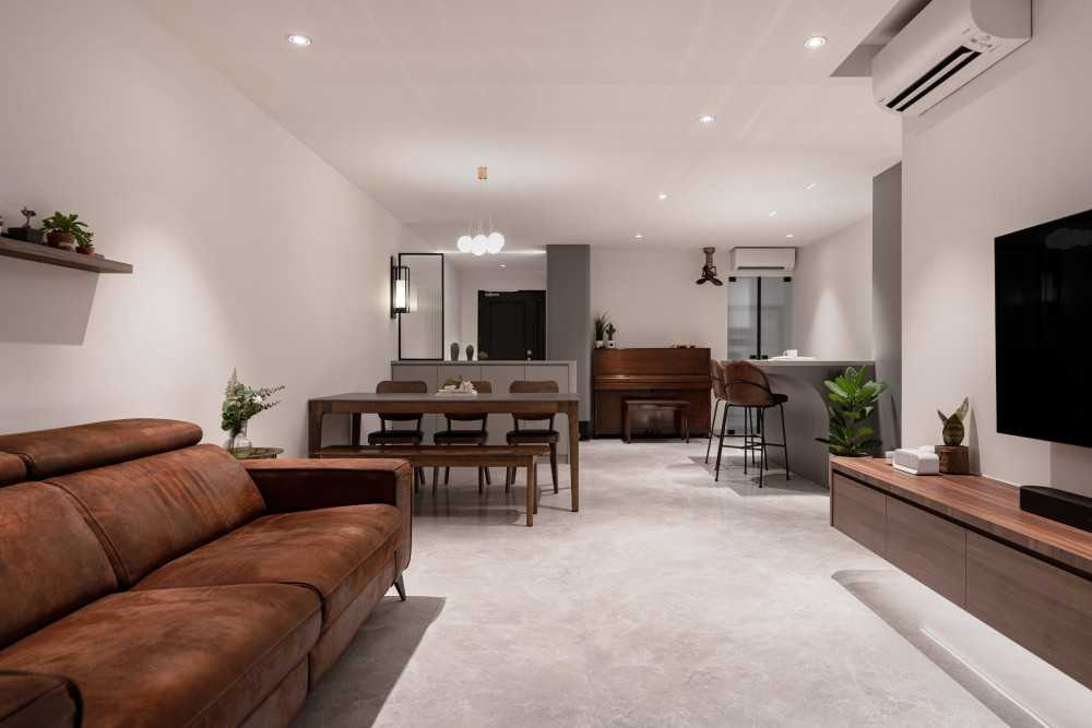 Modern Living Room with TV Console and Bar Counter