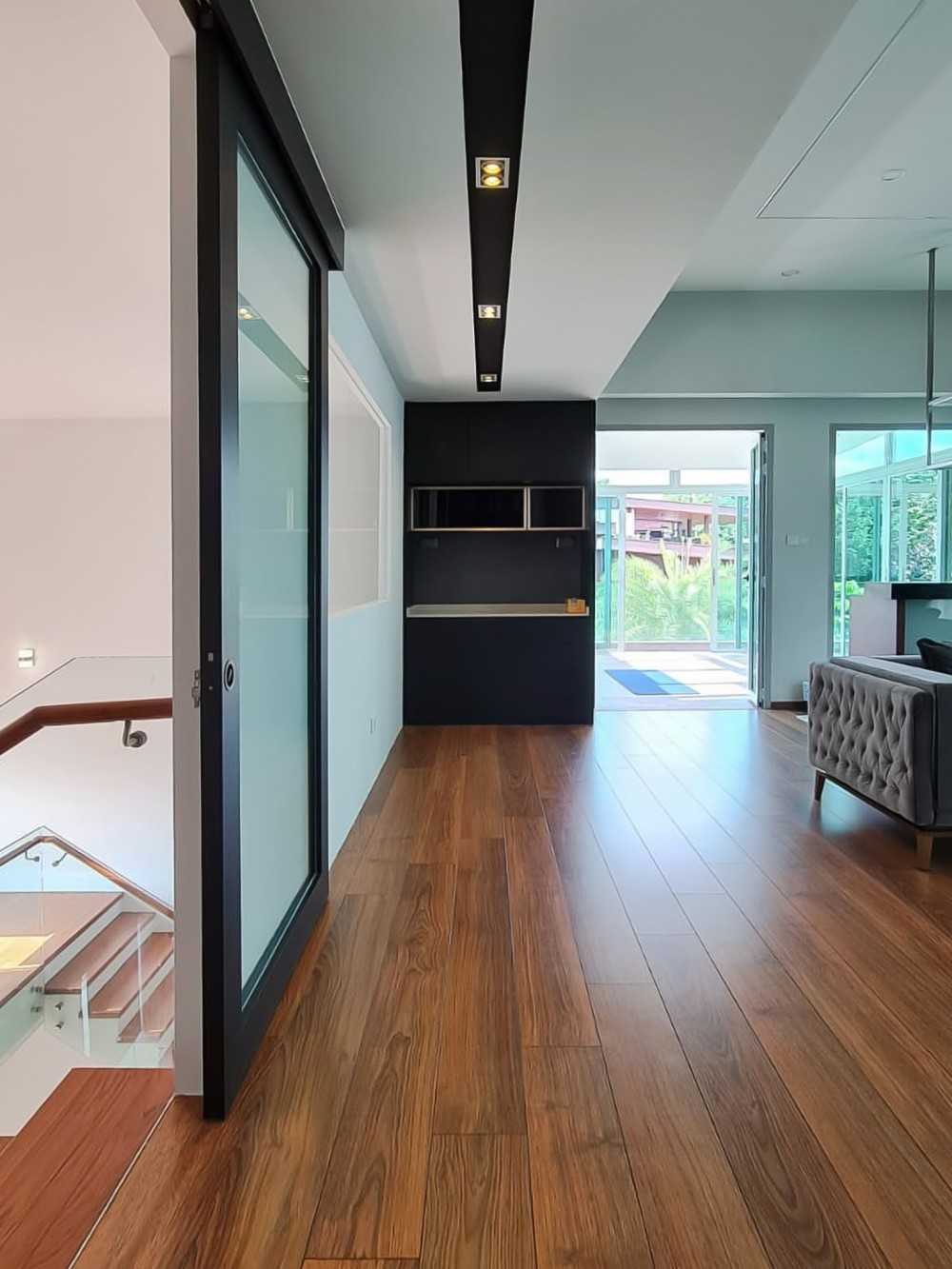 Scandinavian Dining Room with Countertop and Glass Door