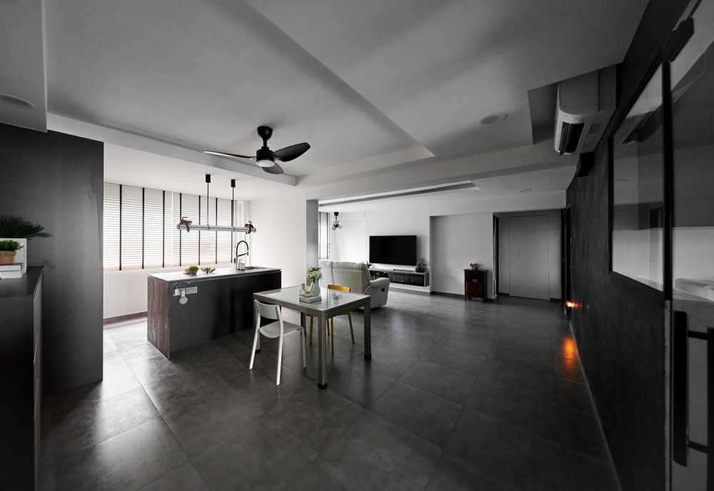 Contemporary Living Room with Sofa and Dining Table