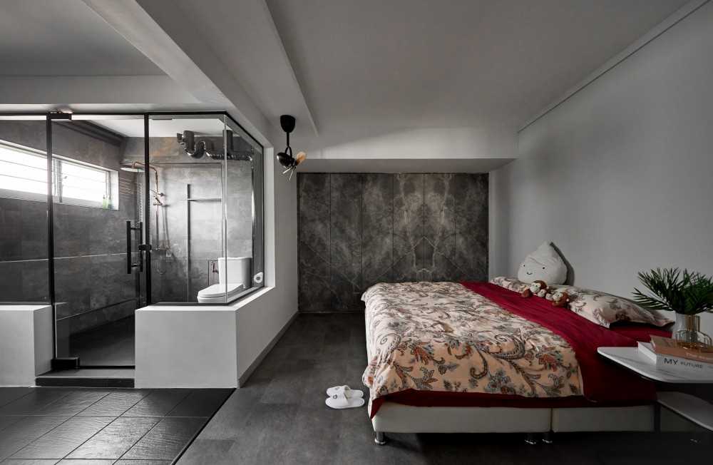 Contemporary Bathroom with Wardrobe and Bedside Table