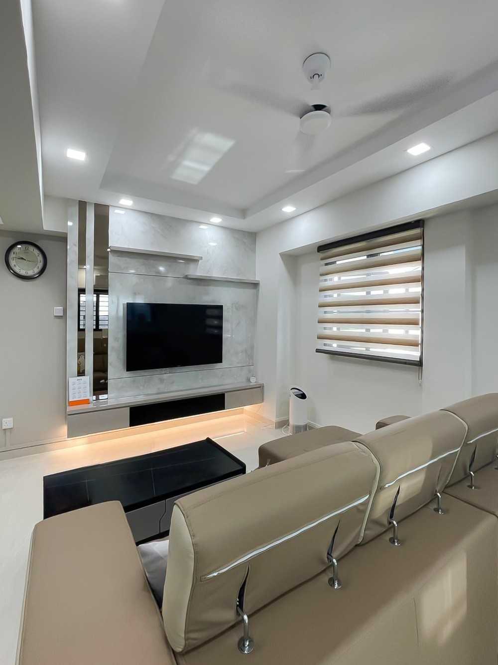 Modern Living Room with TV Console and Window Grille