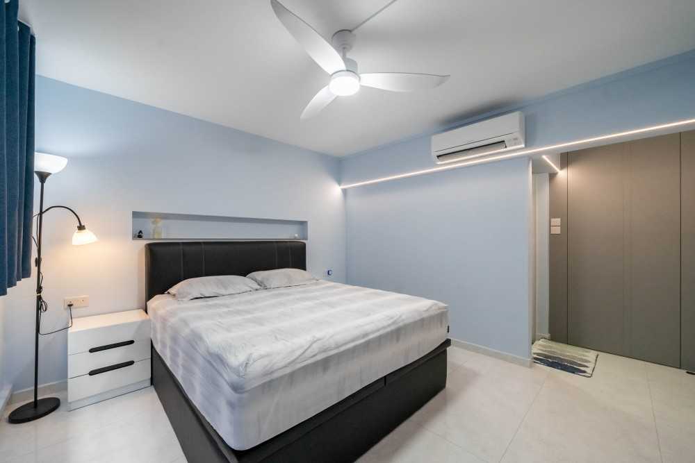 Modern Bedroom with Drop Light and Wardrobe