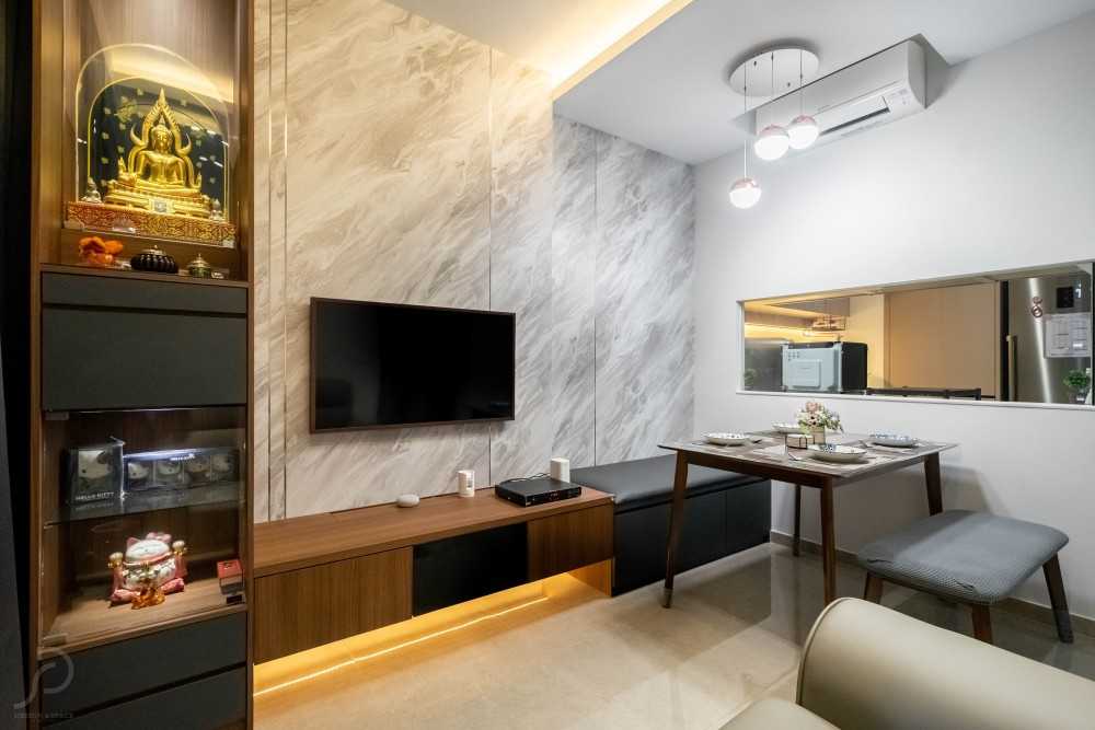 Modern Living Room with TV Console and Cove Lighting