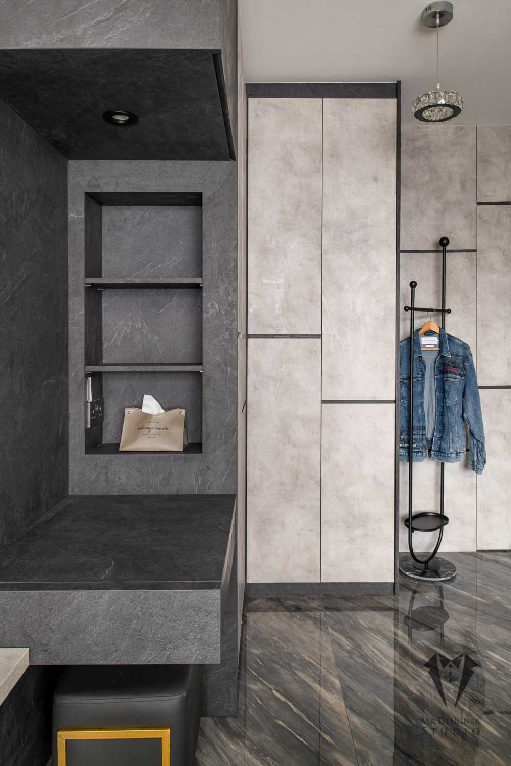 Contemporary Bedroom with Platform Bed and Wardrobe