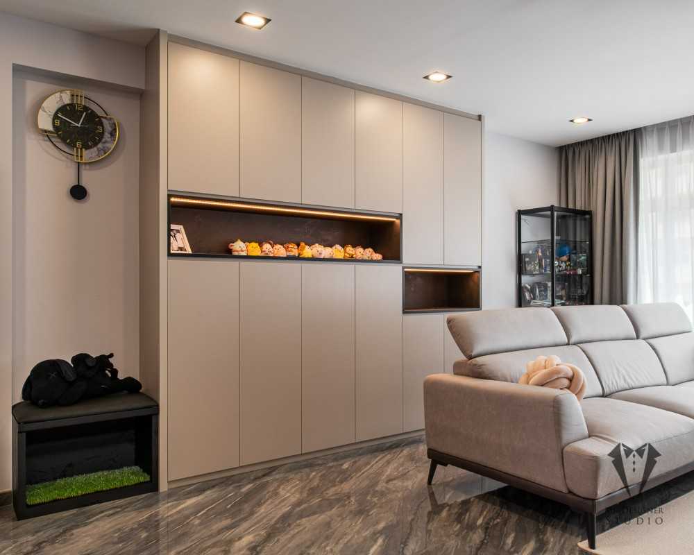 Contemporary Living Room with Bookshelf and Homogeneous Tiles
