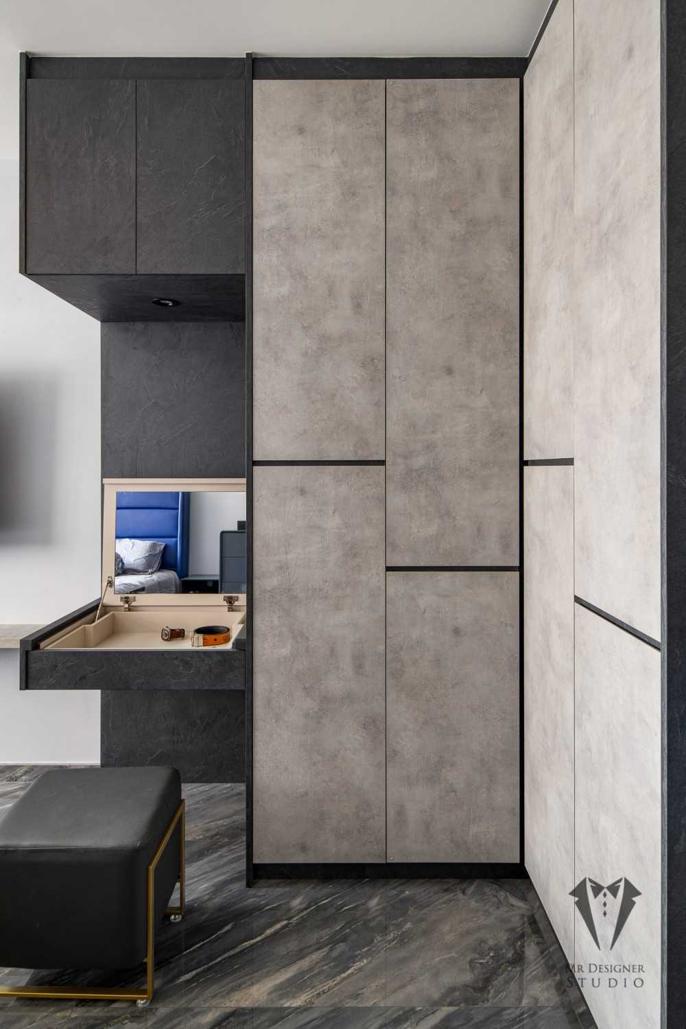 Contemporary Bedroom with Homogeneous Tiles and Wardrobe