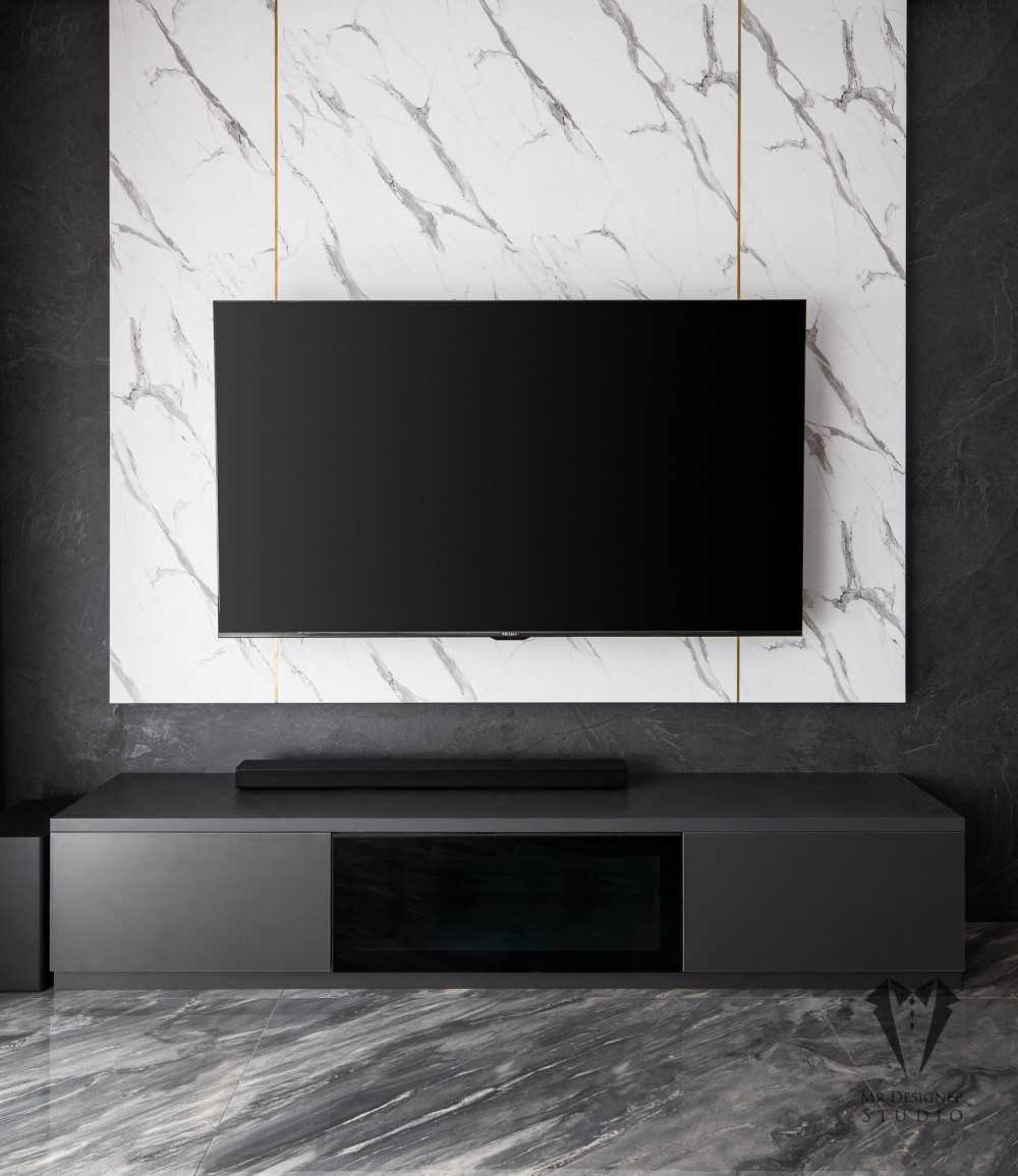 Contemporary Living Room with TV Console and Wood TV Console