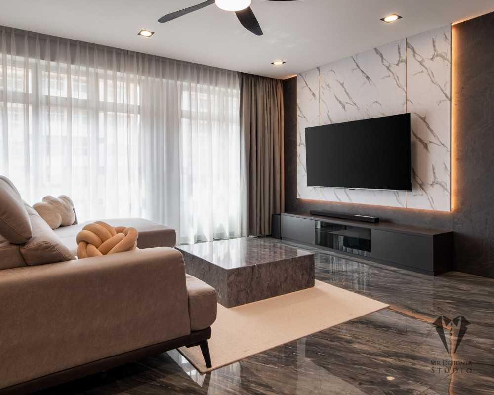 Contemporary Living Room with Homogeneous Tiles and Marble Floor