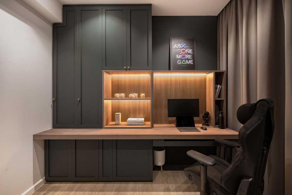 Modern Workstation with Desk Chairs and Storage Cabinets