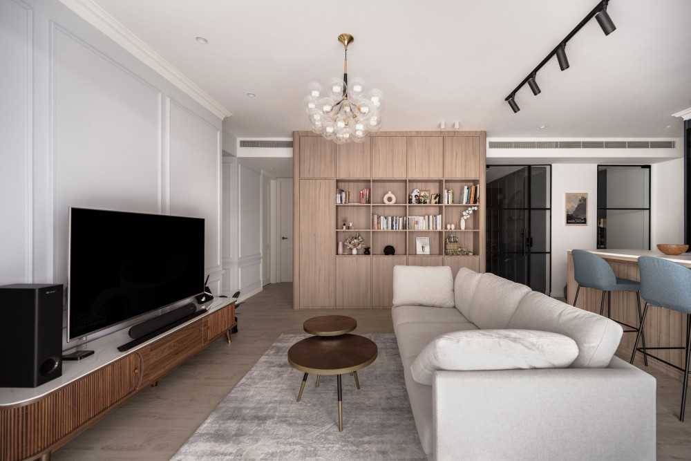 Modern Living Room with TV Console and Drop Light