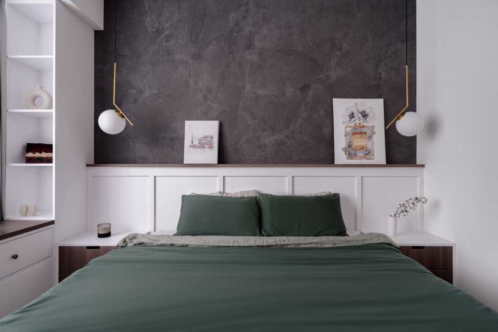 Modern Bedroom with Feature Wall and Drop Light