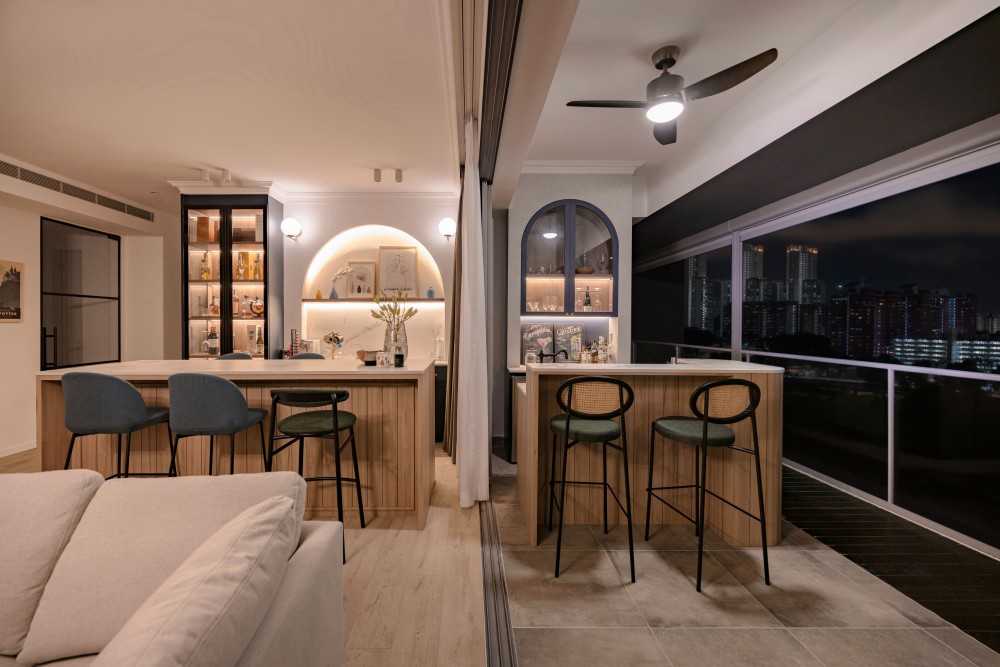 Modern Home Bar with Bar Counter and Wall Shelves