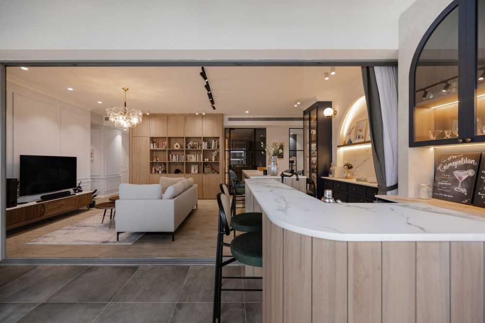 Modern Balcony with Curtain and Bar Counter