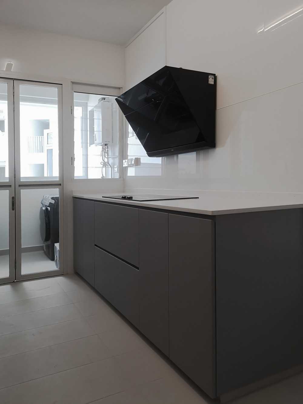Scandinavian Kitchen with Kitchen Window and Glass Door