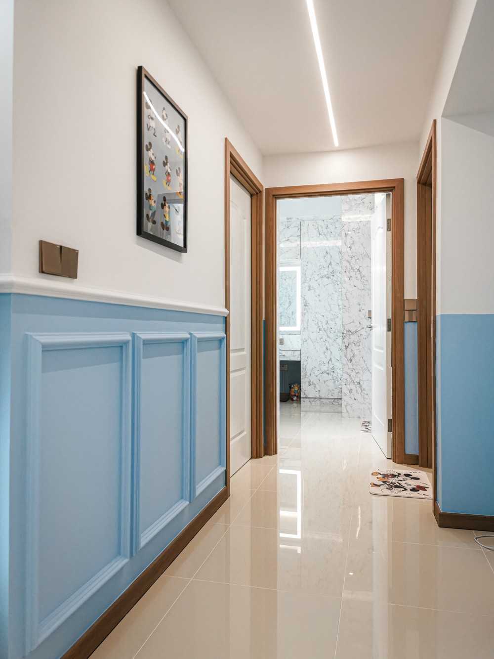 Contemporary Hallway with Feature Wall and Artwork