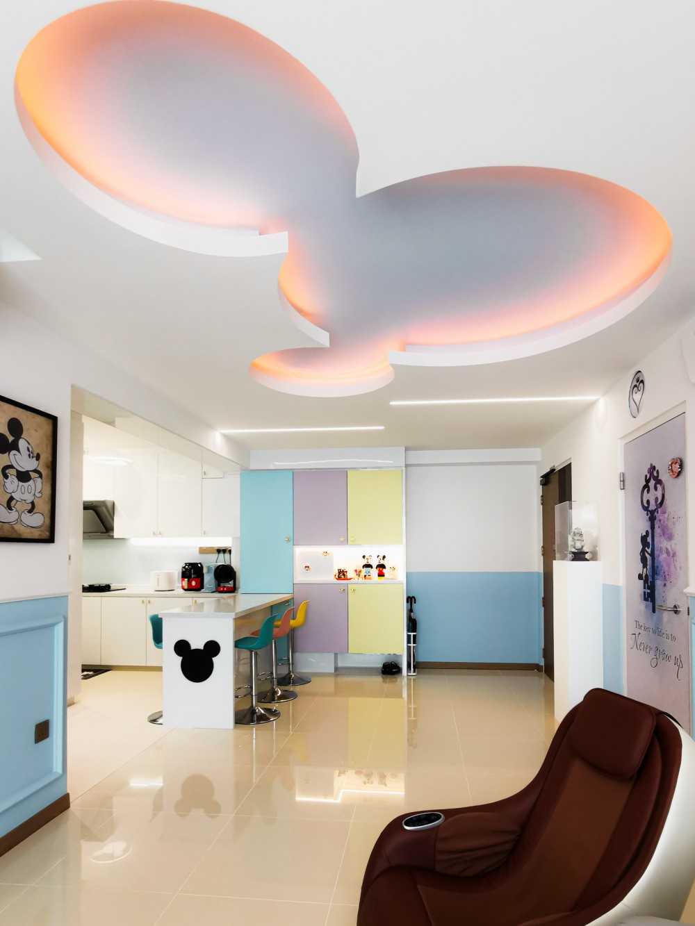 Contemporary Living Room with Cove Lighting and Drop Ceiling
