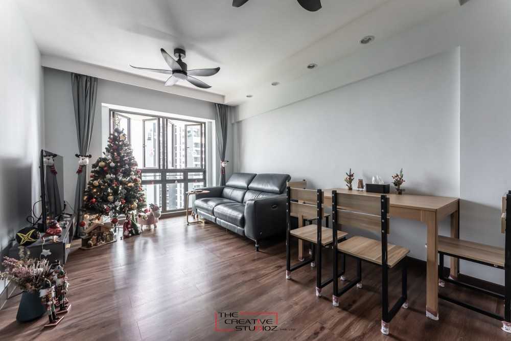 Scandinavian Living Room with Vinyl Flooring and TV Console