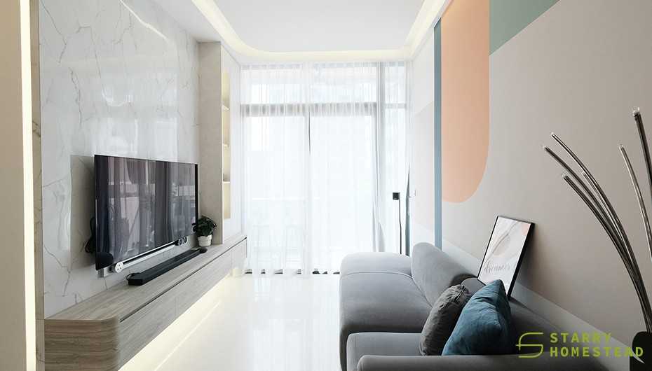Modern Living Room with TV Console and Feature Wall