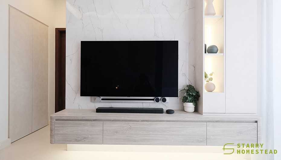 Modern Living Room with TV Console and Feature Wall