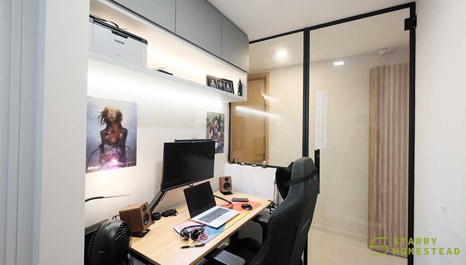 Modern Study with Bookshelf and Drop Light