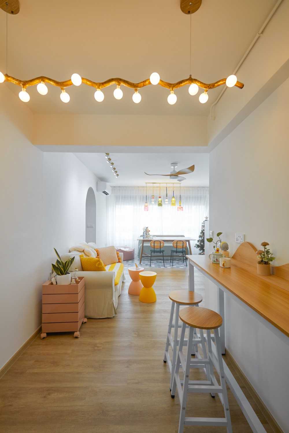 Eclectic Dining Room with Sofa and Dining Table