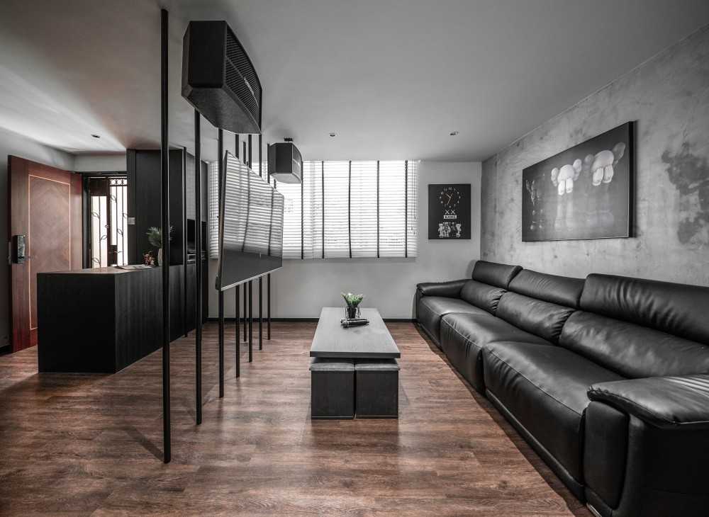 Contemporary Entryway with Ceiling Light and Sofa