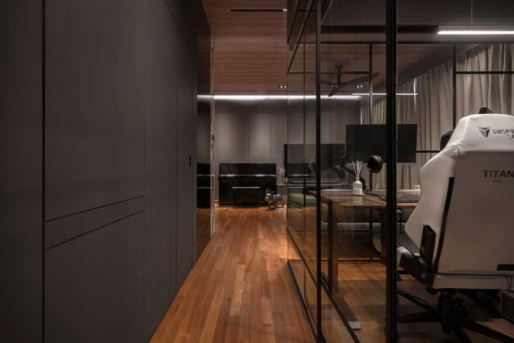 Modern Foyer with Wood Flooring and Storage Cabinets