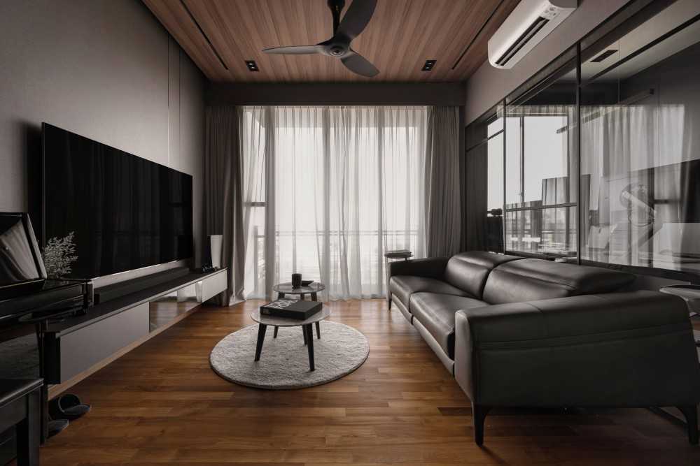 Modern Living Room with Wood Flooring and TV Console