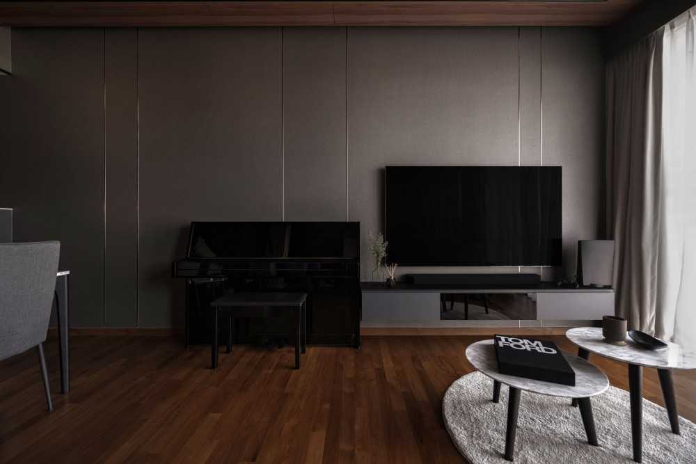 Modern Living Room with Wood Flooring and TV Console