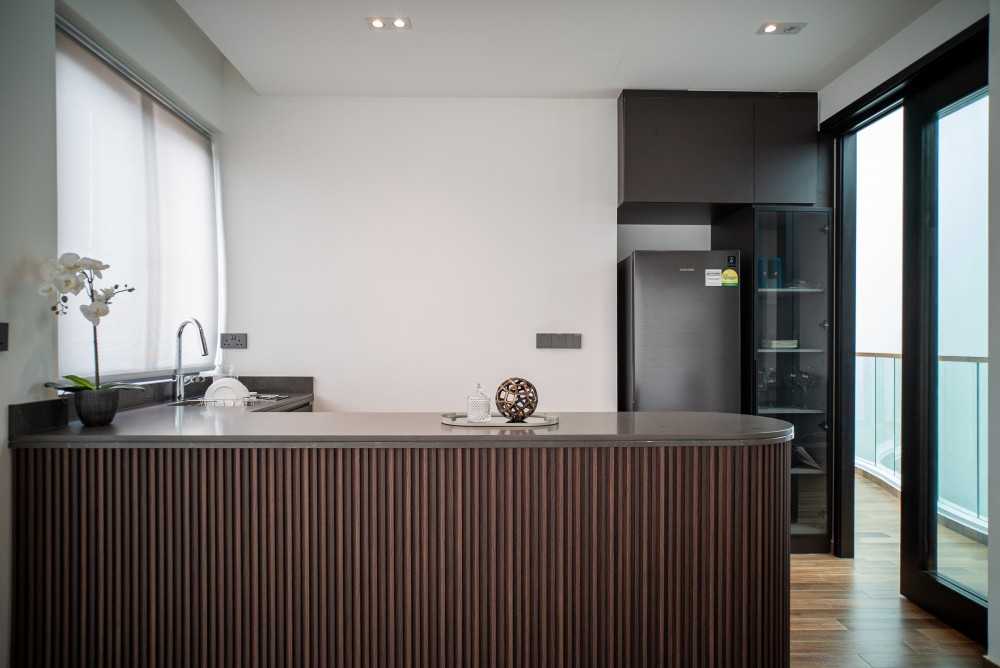 Contemporary Pantry with Countertop and Kitchen Island