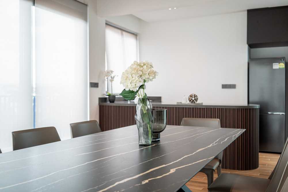 Contemporary Dining Room with Downlights and Dining Table