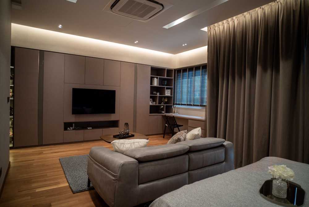 Contemporary Bedroom with Wood Flooring and Wardrobe