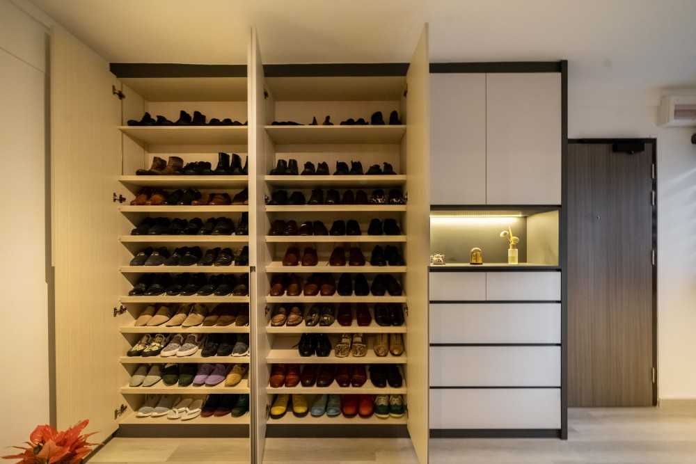Modern Entryway with TV Console and Feature Wall
