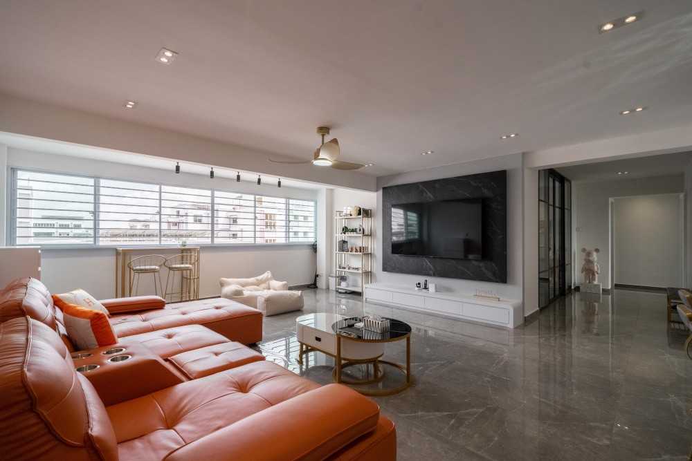 Modern Living Room with TV Console and Feature Wall