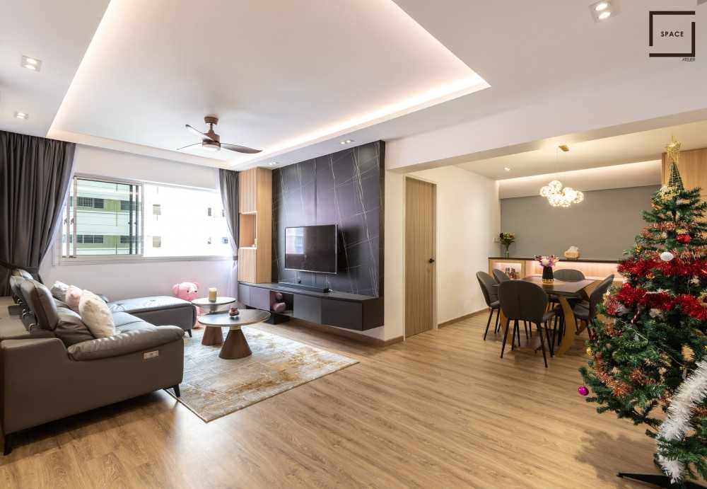 Contemporary Living Room with Vinyl Flooring and TV Console