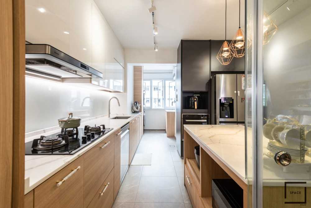 Contemporary Kitchen with Kitchen Window and Cupboard