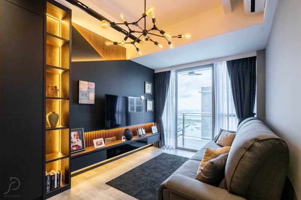 Modern Living Room with Feature Wall and Drop Ceiling